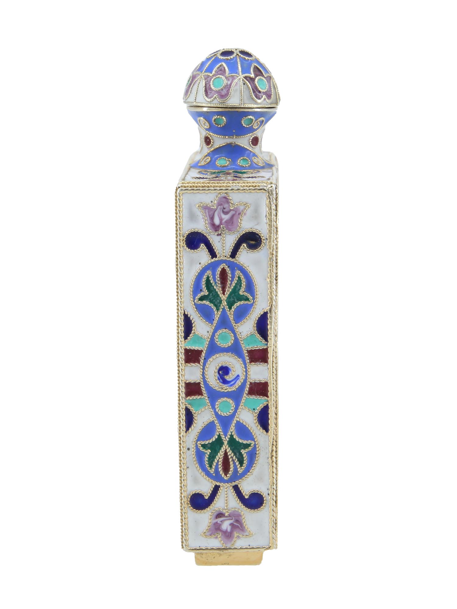 RUSSIAN GILT SILVER AND ENAMEL PERFUME BOTTLE PIC-3